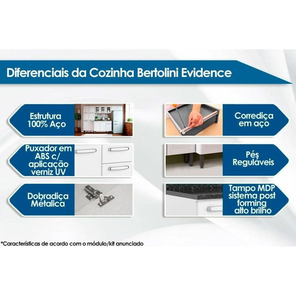 Cozinha Modulada Bertolini Evidence 4 Peças (2 Armários + 2 Balcões) C4P60 Branco/Preto