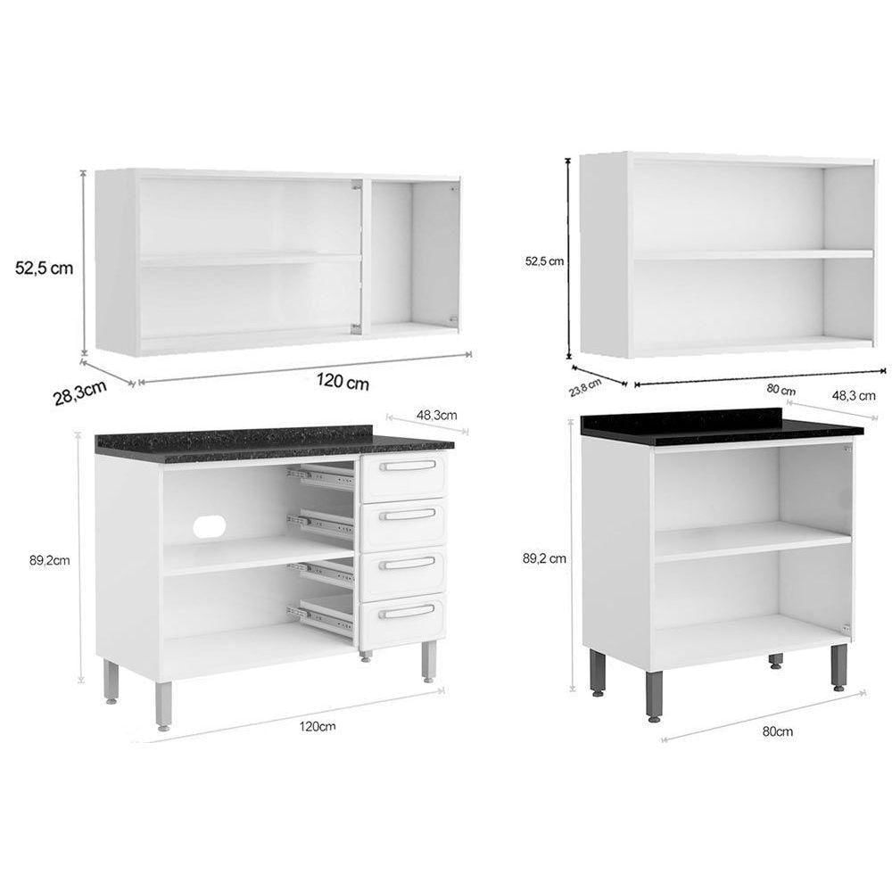 Cozinha Modulada Bertolini Evidence 4 Peças (2 Armários + 2 Balcões) C4P46 Branco/Preto