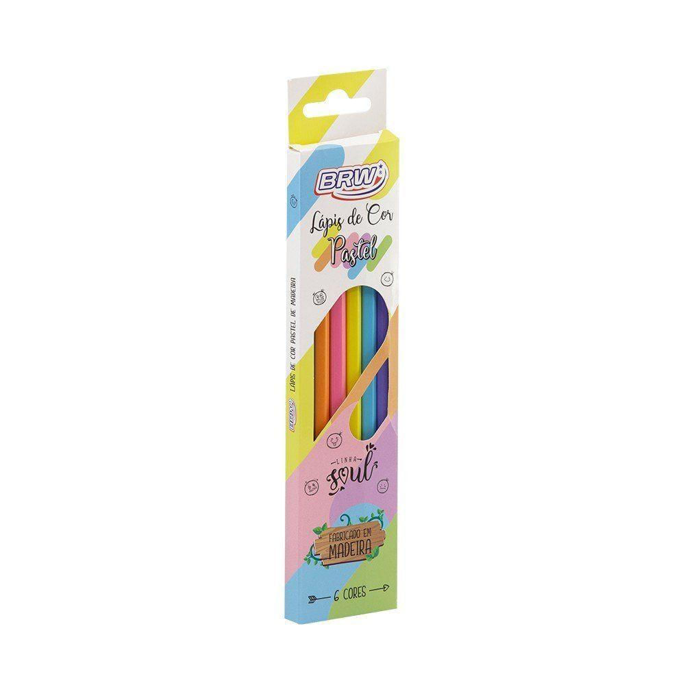 Lápis De Cor Pastel Com 6 Cores Brw