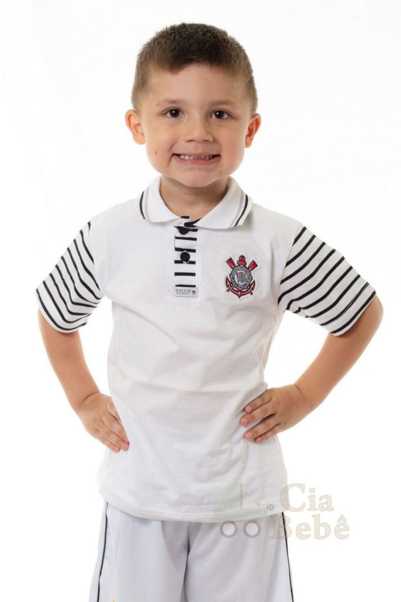 Camisa Polo Infantil Corinthians Branca Oficial Tam 2 / Branco