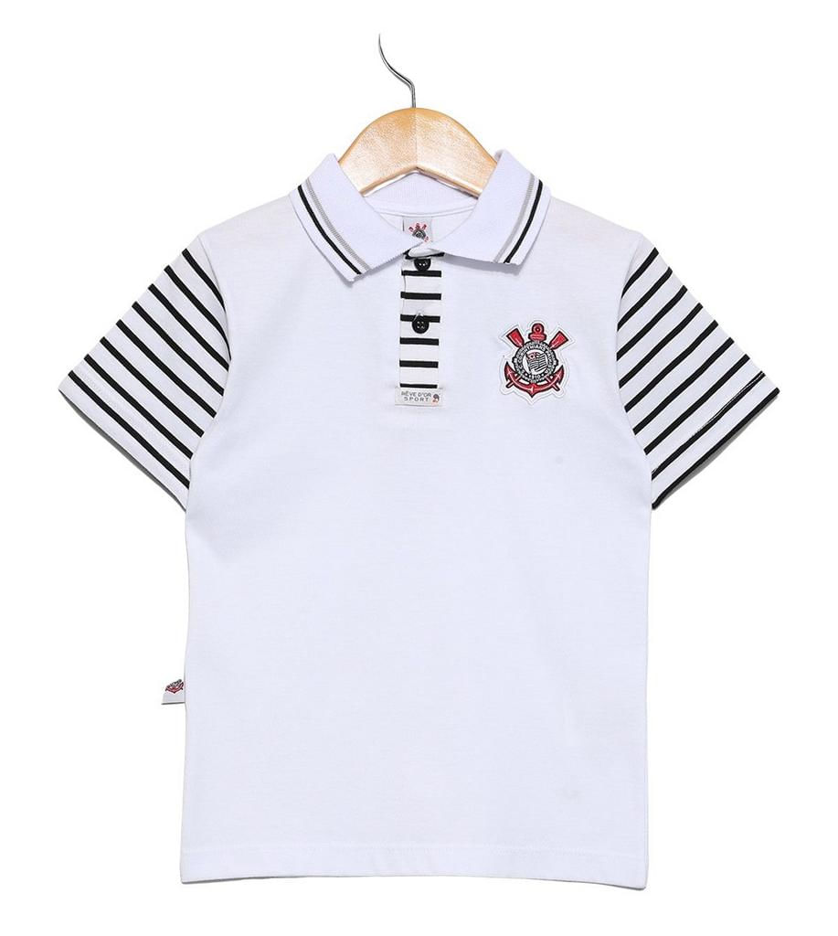 Camisa Polo Infantil Corinthians Branca Oficial Tam 2 / Branco