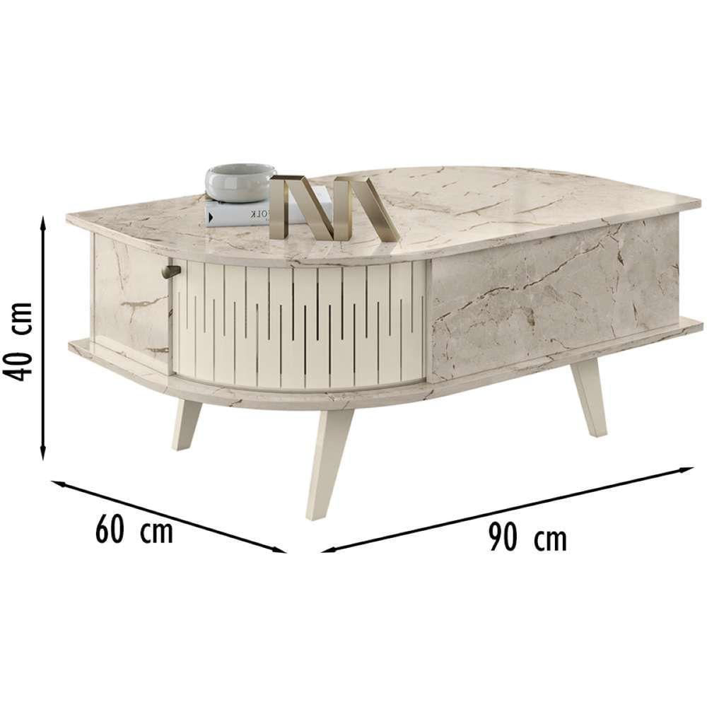 Mesa De Centro Indianapolis Com 2 Portas Cor Calacata Off White - Madetec