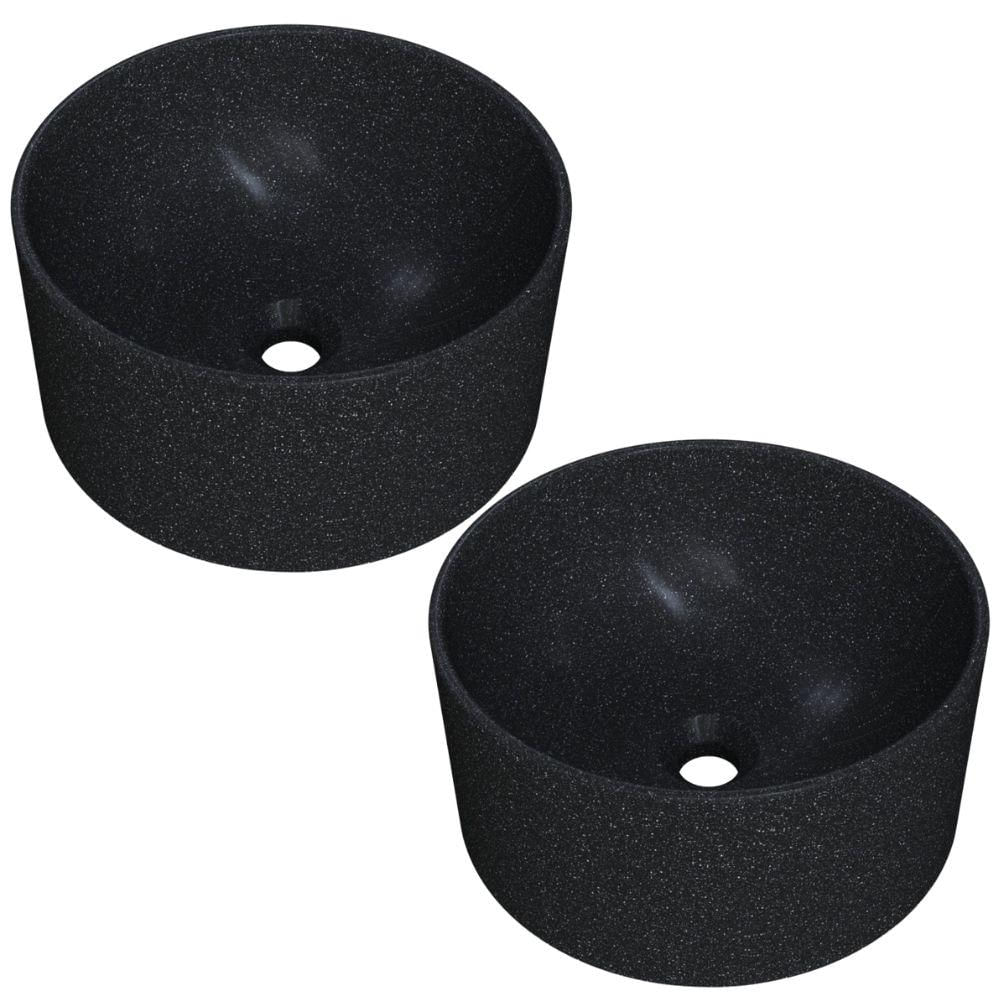 Kit 02 Cubas de Apoio Redonda Para Banheiro Lavabo C01 BL30W Preto Granit Matte  - Lyam