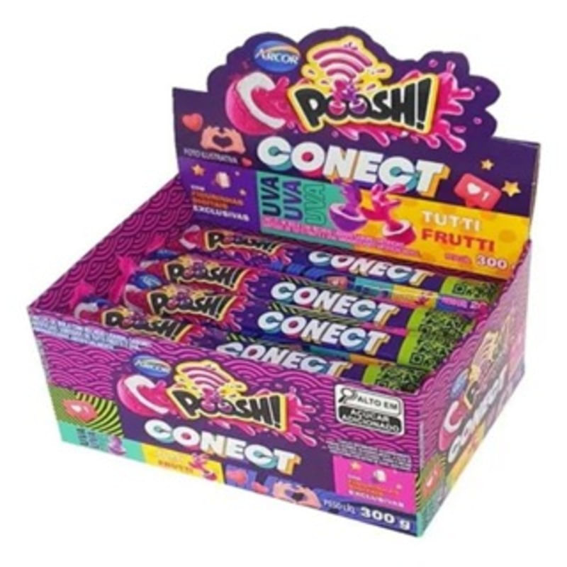 Arcor Display Chiclete Poosh Conect Sabor Uva e Tutti-Frutti c/15