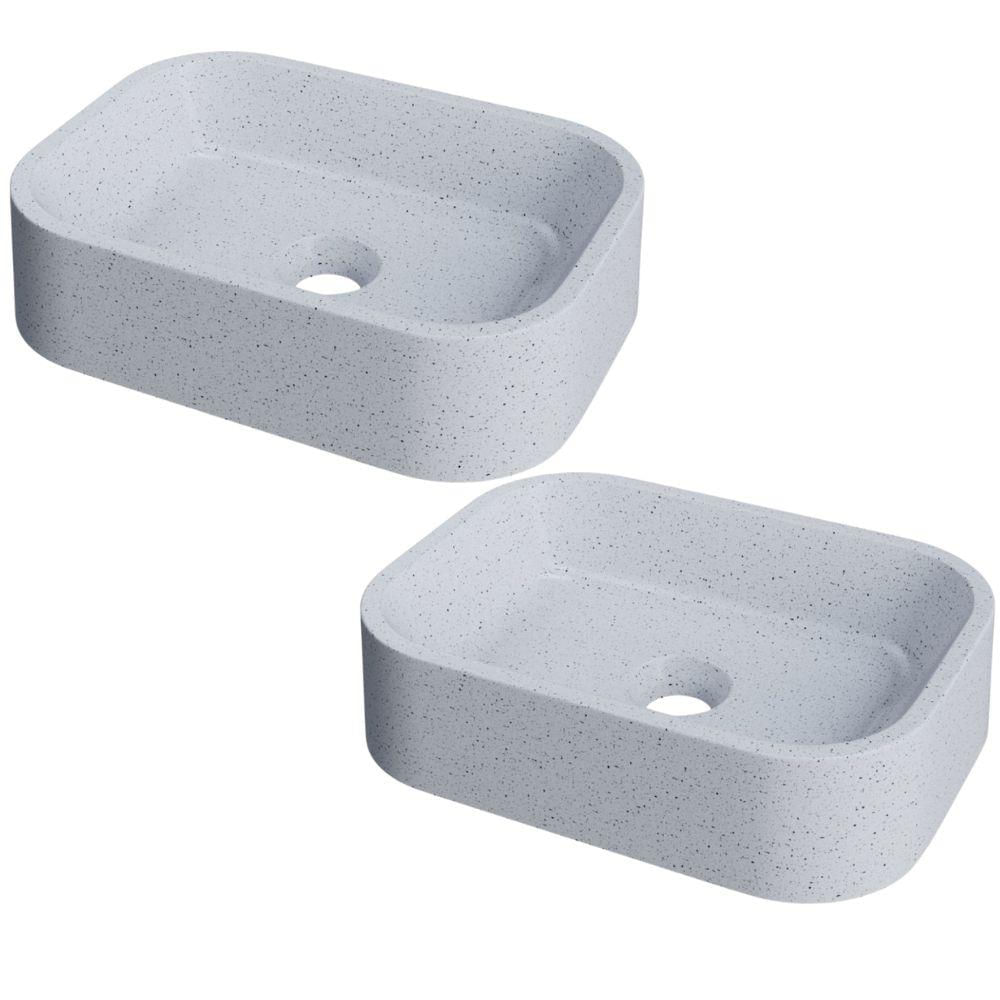 Kit 02 Cubas de Apoio Retangular Para Banheiro Lavabo C01 BR37W Branco Granit Matte  - Lyam