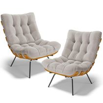 Kit 2 Poltronas Decorativas Sala de Estar Costela L02 Bouclê Creme - Lyam Decor
