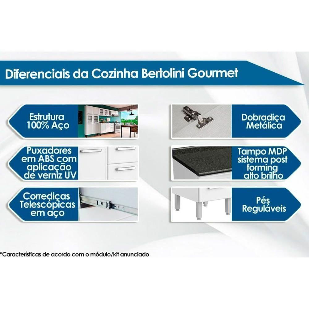 Armário Aéreo Cozinha Modulado Gourmet 7009 3 Portas C/ Vidro Branco/preto - Bertolini