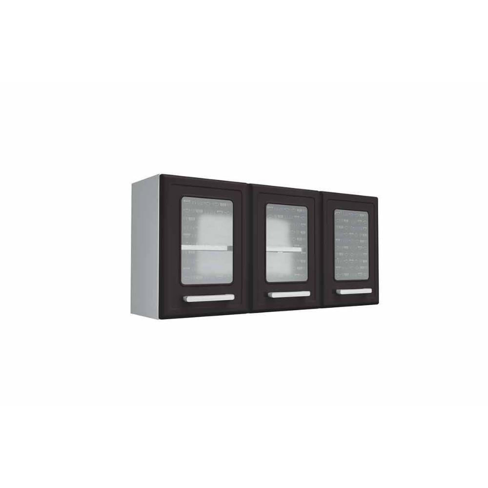 Armário Aéreo P/ Cozinha Gourmet 7009 3 Portas C/vidro 120cm Branco/preto - Bertolini