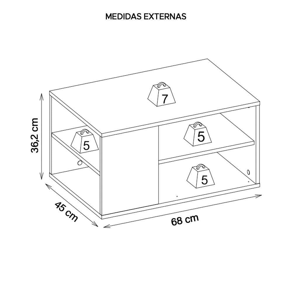 Mesa De Centro Retangular Com Divisória Opala Branco Caemmun