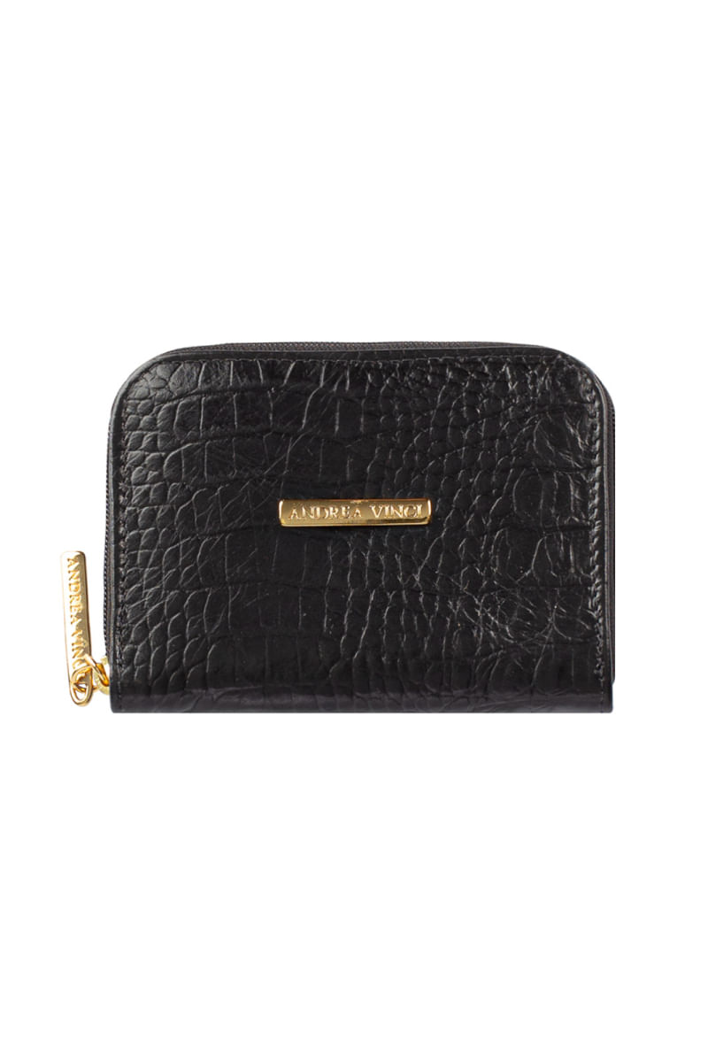 Carteira feminina de couro croco Kiara 10x13,5cm Whisky