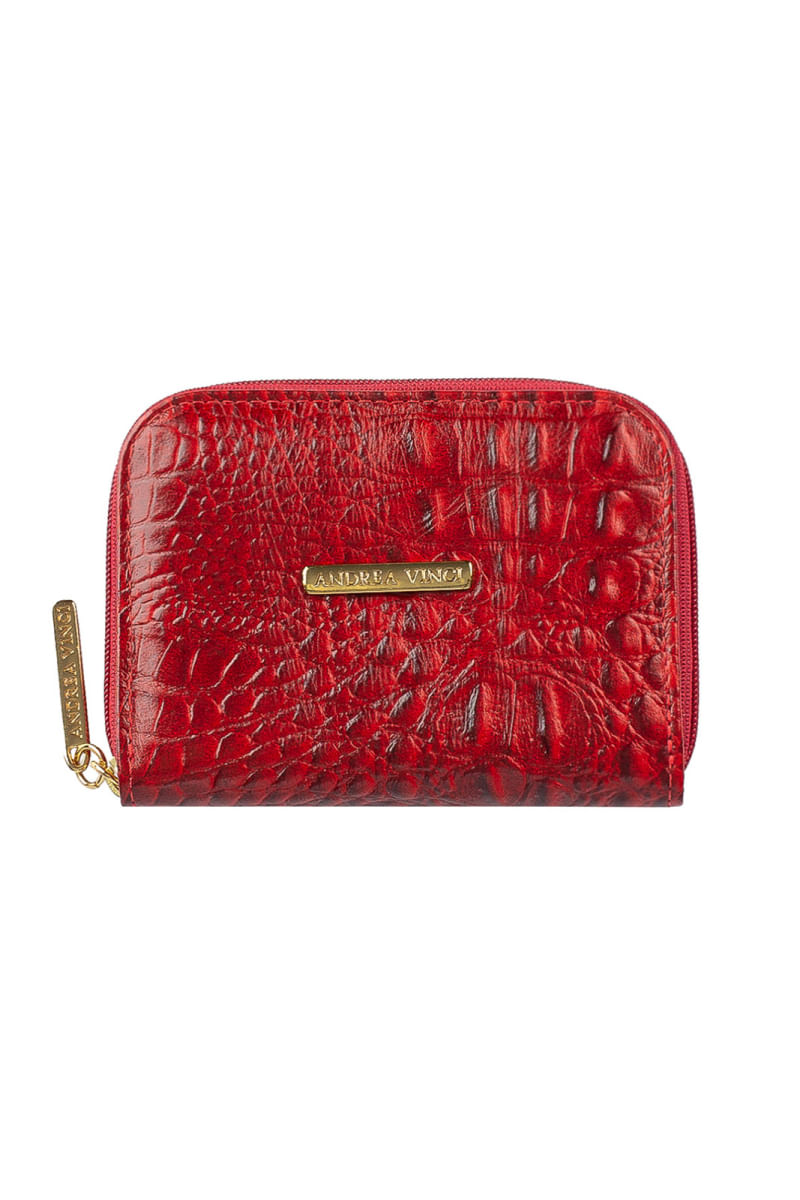 Carteira feminina de couro croco Kiara 10x13,5cm Whisky