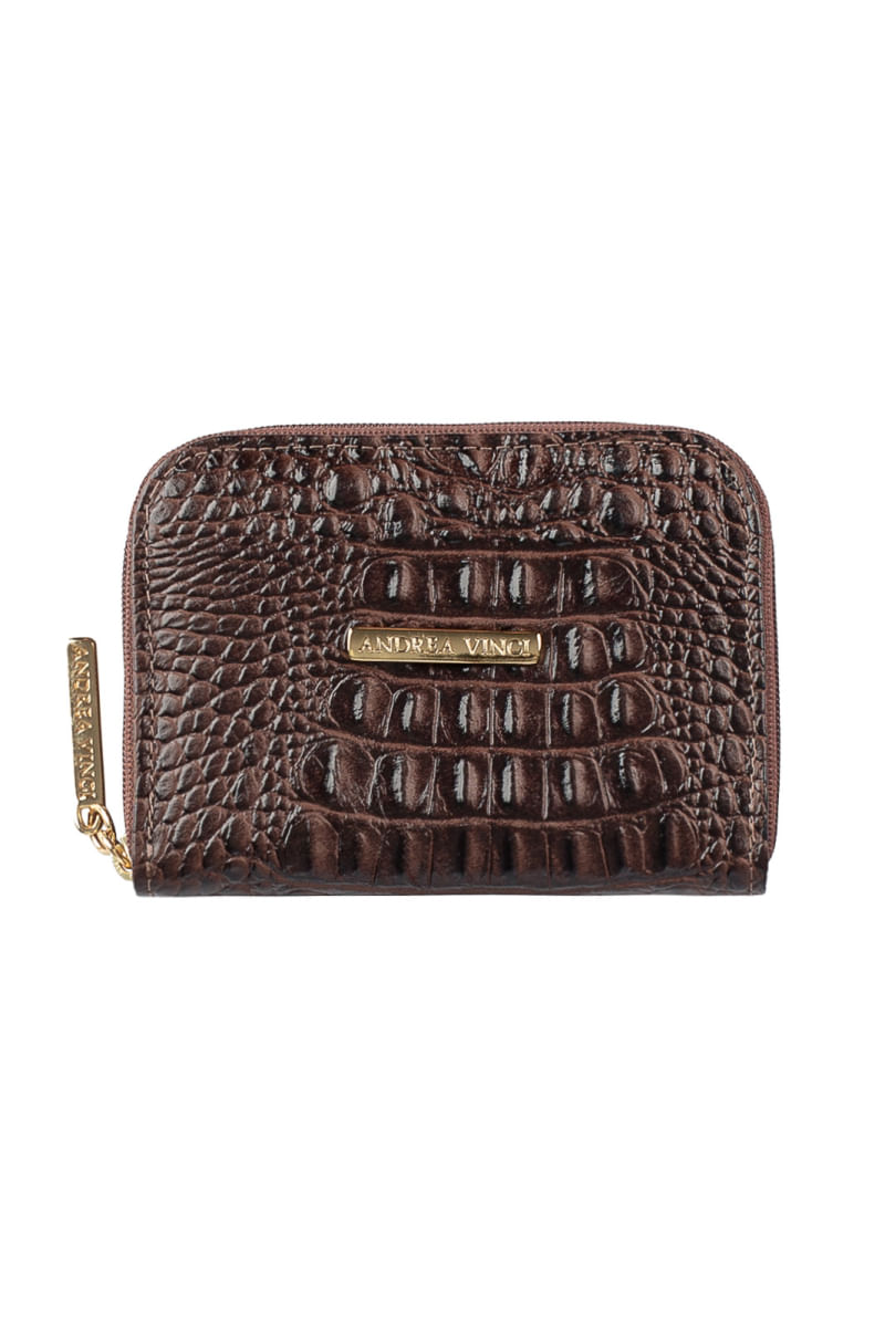 Carteira feminina de couro croco Kiara 10x13,5cm Whisky