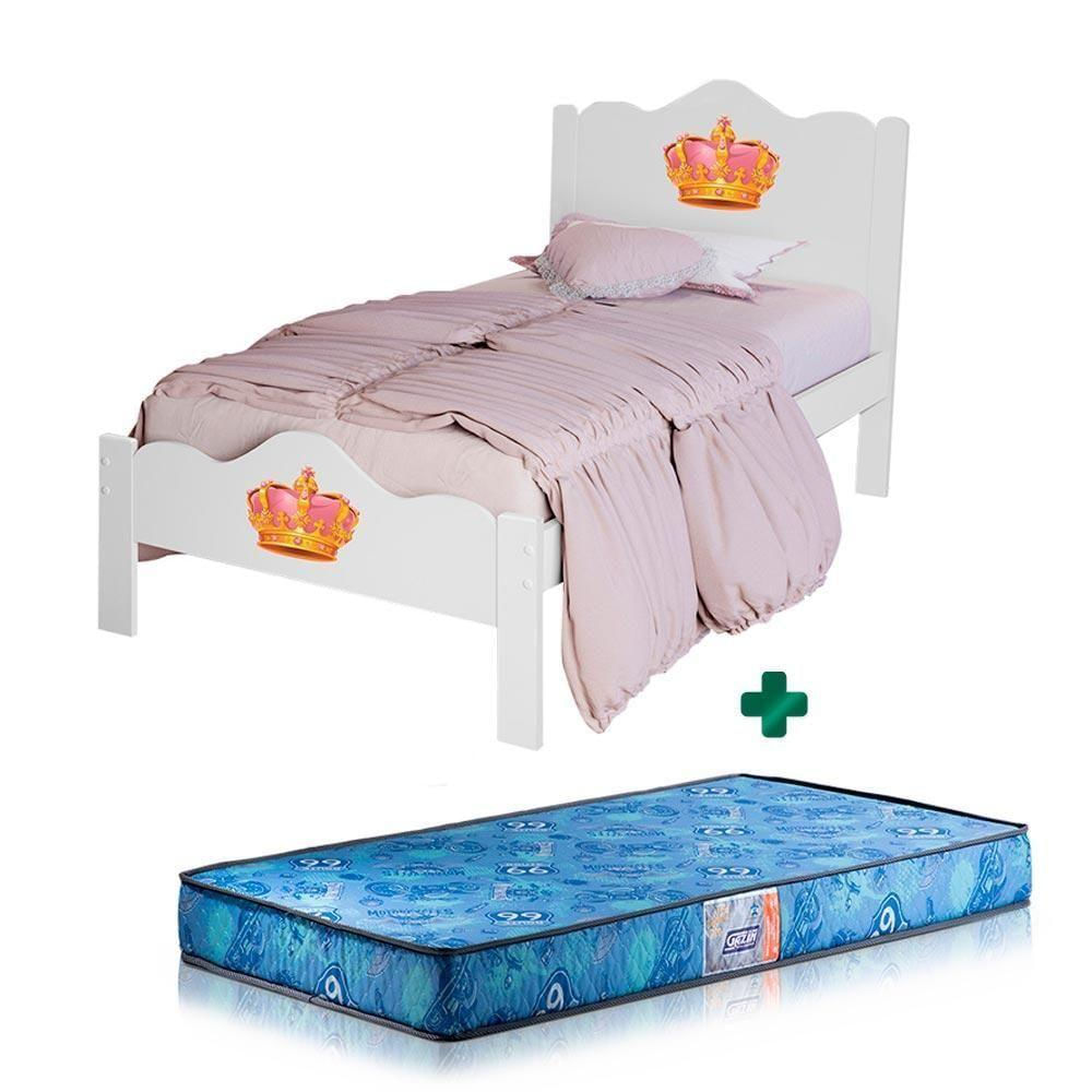 Cama De Solteiro 100% Mdf Princesa Branco Nina Basoto Com Colchão Gazin