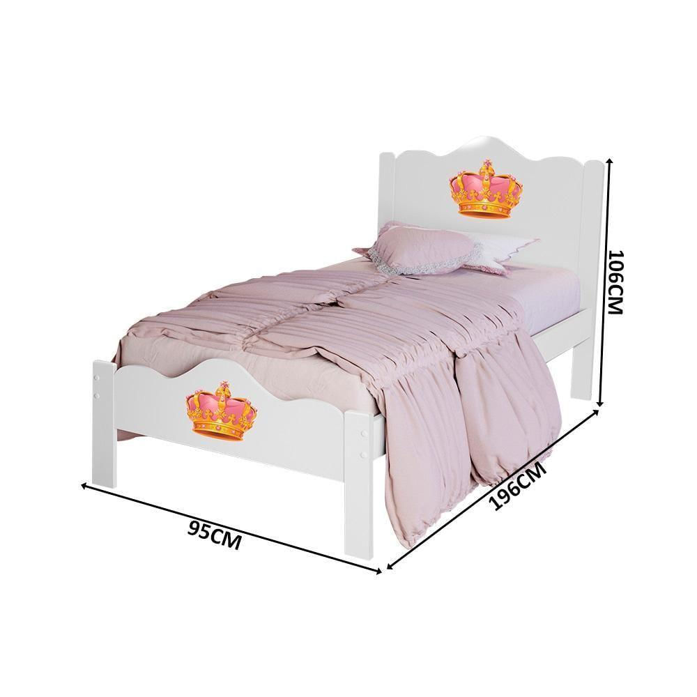 Cama De Solteiro 100% Mdf Princesa Branco Nina Basoto Com Colchão Gazin