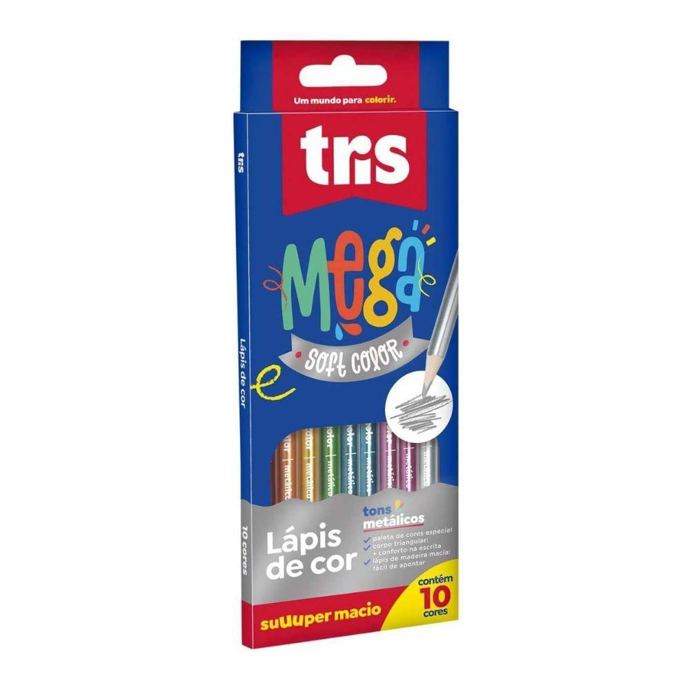 Lápis De Cor Triangular  Soft Color Metálico 10 Cores