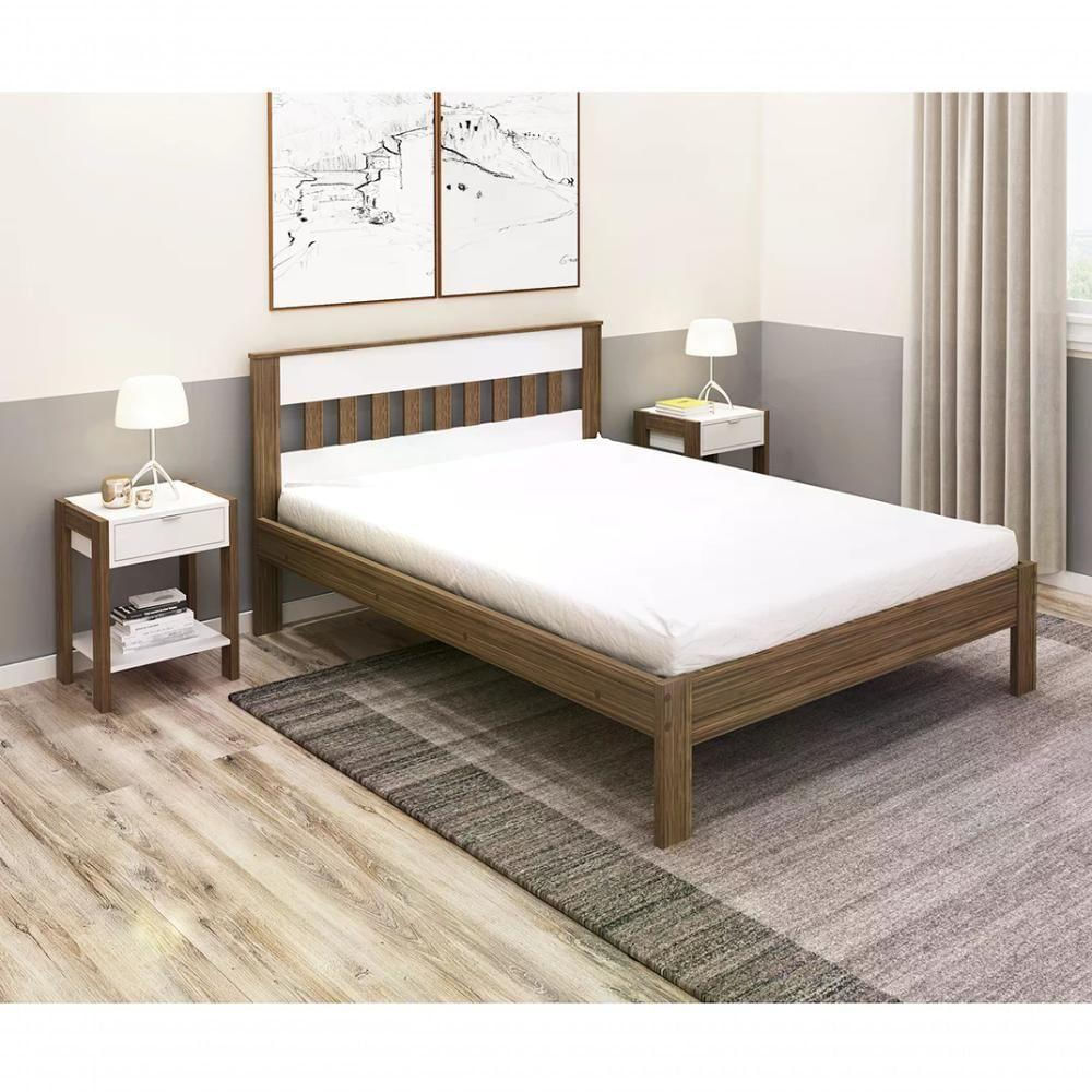 Cama Casal Cm8007 Branco Nogal Tecno Mobili Branco Nogal