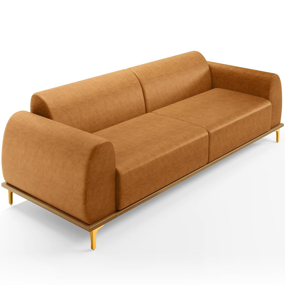 Sofá 4 Lugares Para Sala de Estar Kiev 260cm D02 Base Castanho Pés D'ouro Couríssimo Whisky B-90 - Lyam Decor