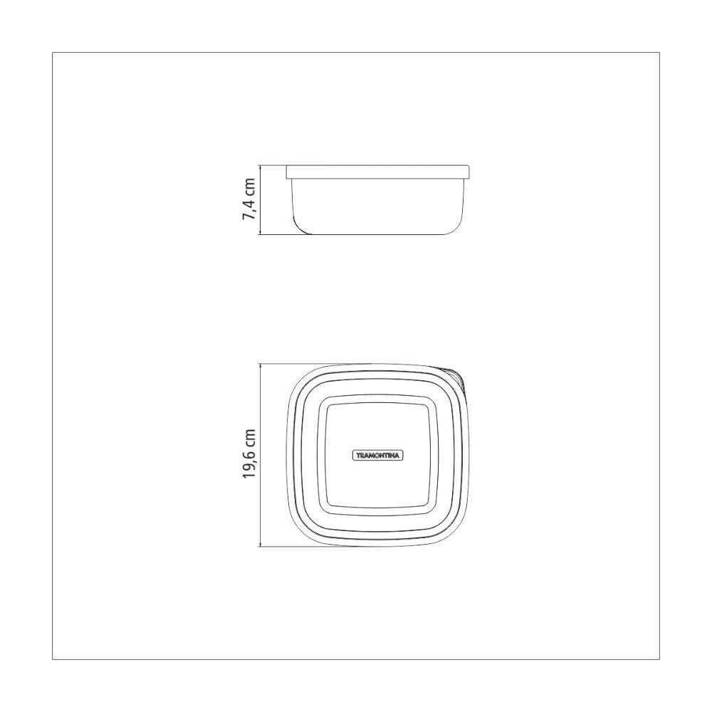 Pote Tramontina Freezinox em Aço Inox Quadrado com Tampa Plástica 19 cm 2,1 L