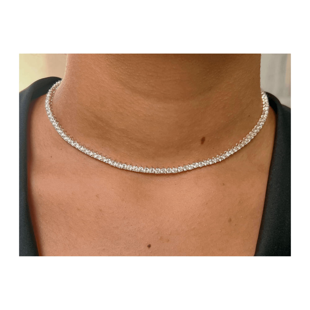 Colar Riviera Choker zirconias redondas Banhada a Ródio