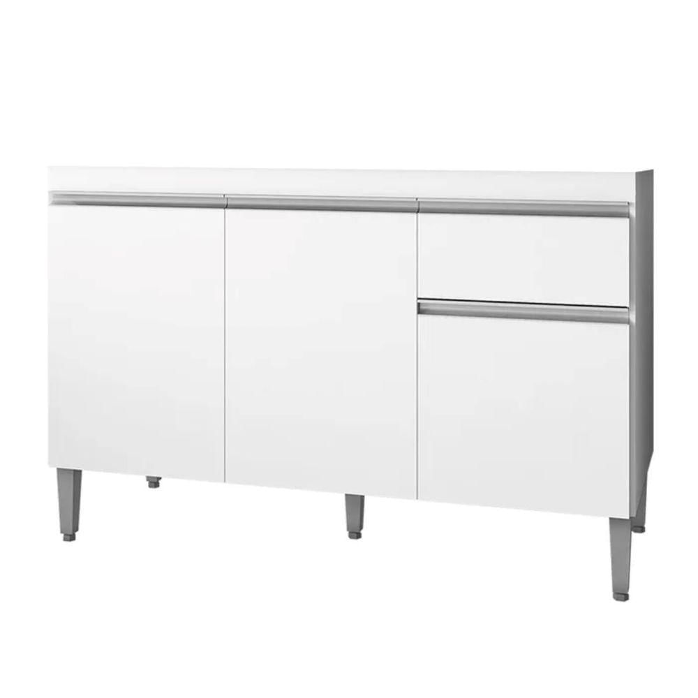 Balcão P/ Lavanderia 120cm Com Tampo Tatiane 3 Portas 1 Gaveta Branco - Ajl