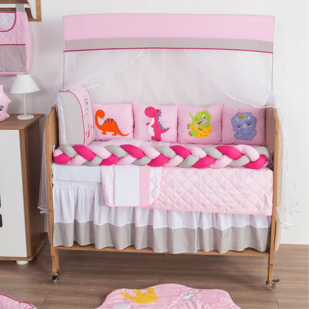 Kit para Berço Bebê Dinossauro 10 Peças - Rosa