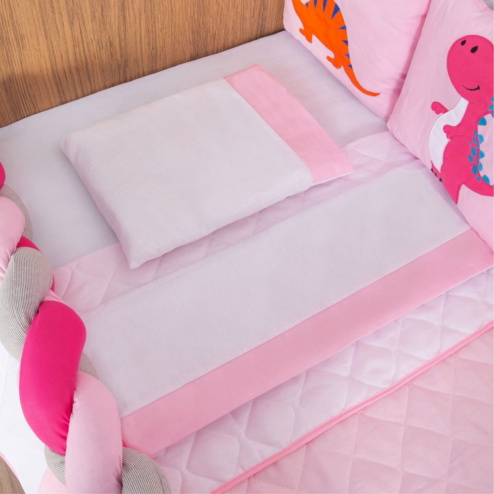 Kit para Berço Bebê Dinossauro 10 Peças - Rosa