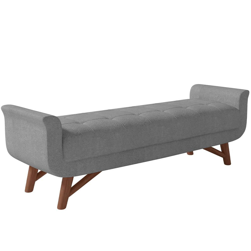 Puff Recamier Decorativo com Pés em Madeira 195 cm Itália P05 Bouclê Cinza - Lyam Decor