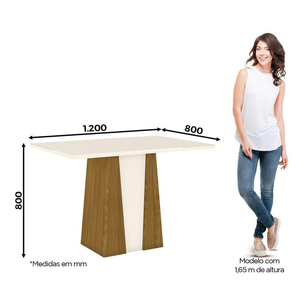 Mesa De Jantar Tampo Mdf Canto Reto 120 Cm Orus Henn Nature Com Off White