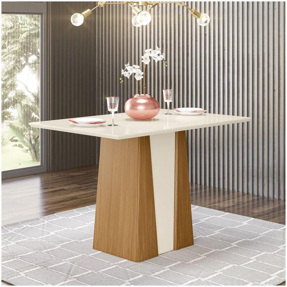 Mesa De Jantar Tampo Mdf Canto Reto 120 Cm Orus Henn Nature Com Off White