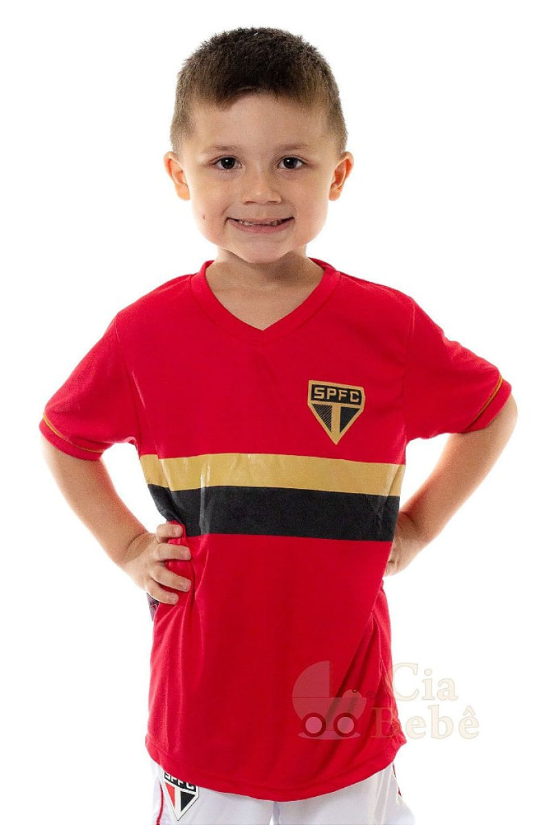 Camiseta Infantil São Paulo Estampa Dourada Oficial