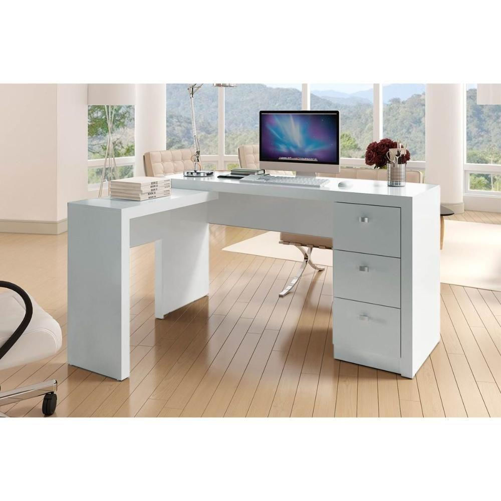 Mesa Canto P/escritório Me4101 C/ 3 Gavetas Branco - Tecno Mobili