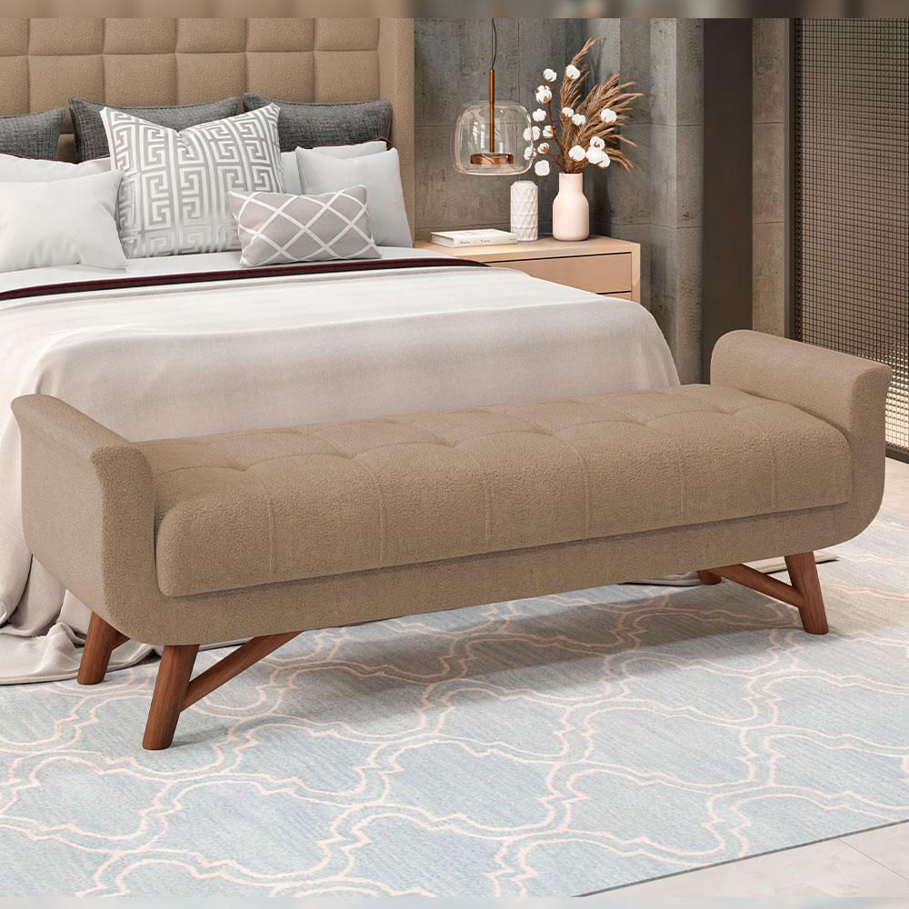 Puff Recamier Decorativo com Pés em Madeira 195 cm Itália P05 Bouclê Bege - Lyam Decor