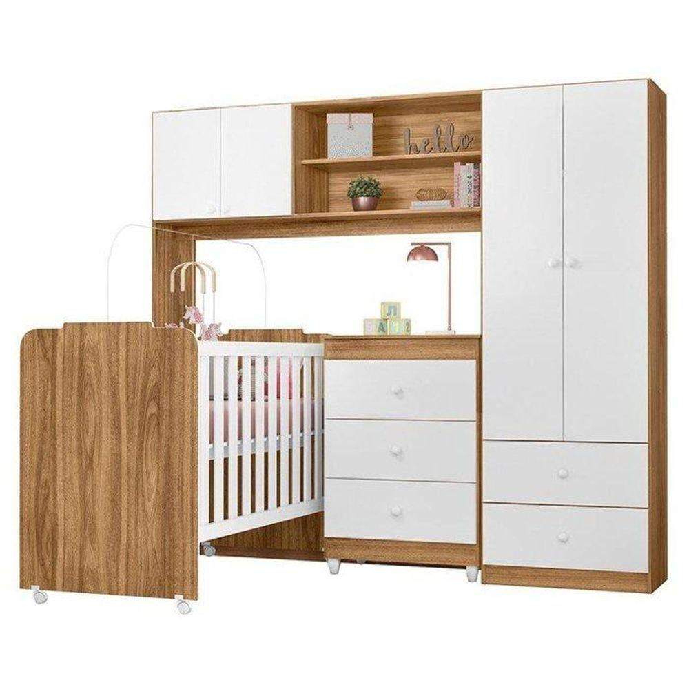 Quarto Infantil Sofhia Com Conjugado E Cômoda Ternura E Berço Amore Cor Nature E Branco