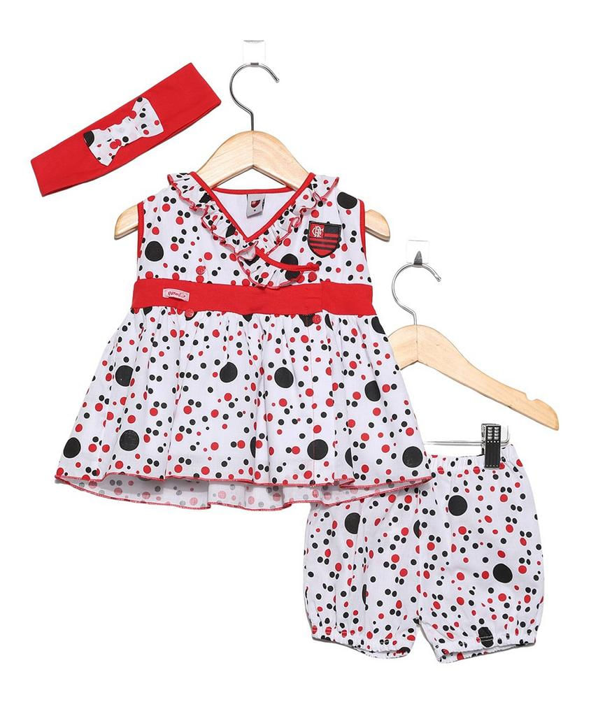 Vestido Flamengo Bebê com Shorts e Tiara Oficial