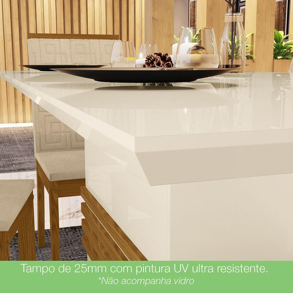 Conjunto Sala De Jantar Tampo Mdf 120 Cm 04 Cadeiras Marilia Casa 812 Nature Com Off White E Linho