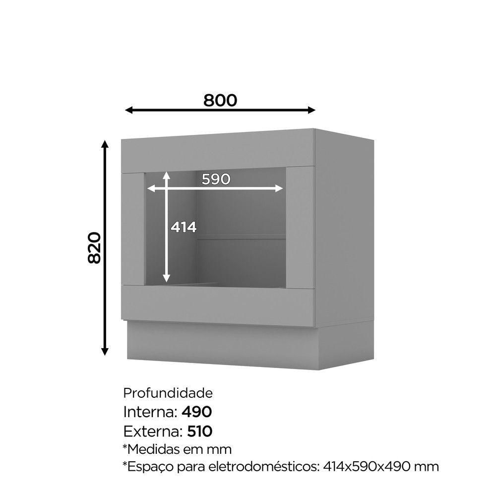 Balcão De Cozinha Forno De Embutir 80 Cm Amy Casa 812 Cinza