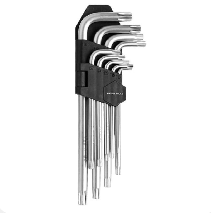 Jogo de Chaves Perfil Torx com Guia 9 pçs CrV R010062 - Riosul Tools