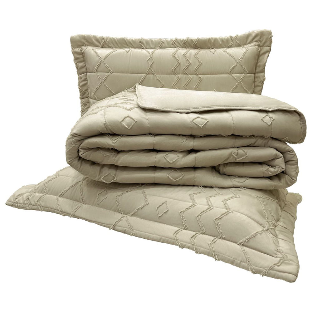 Kit Cobre Leito Colcha Siena King 3 Peças Percal 300 Fios Matelado - Cáqui