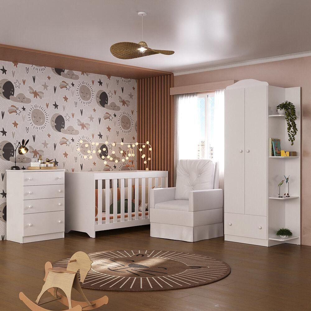 Quarto Infantil Completo+Poltrona Mp4074 Branco Branco