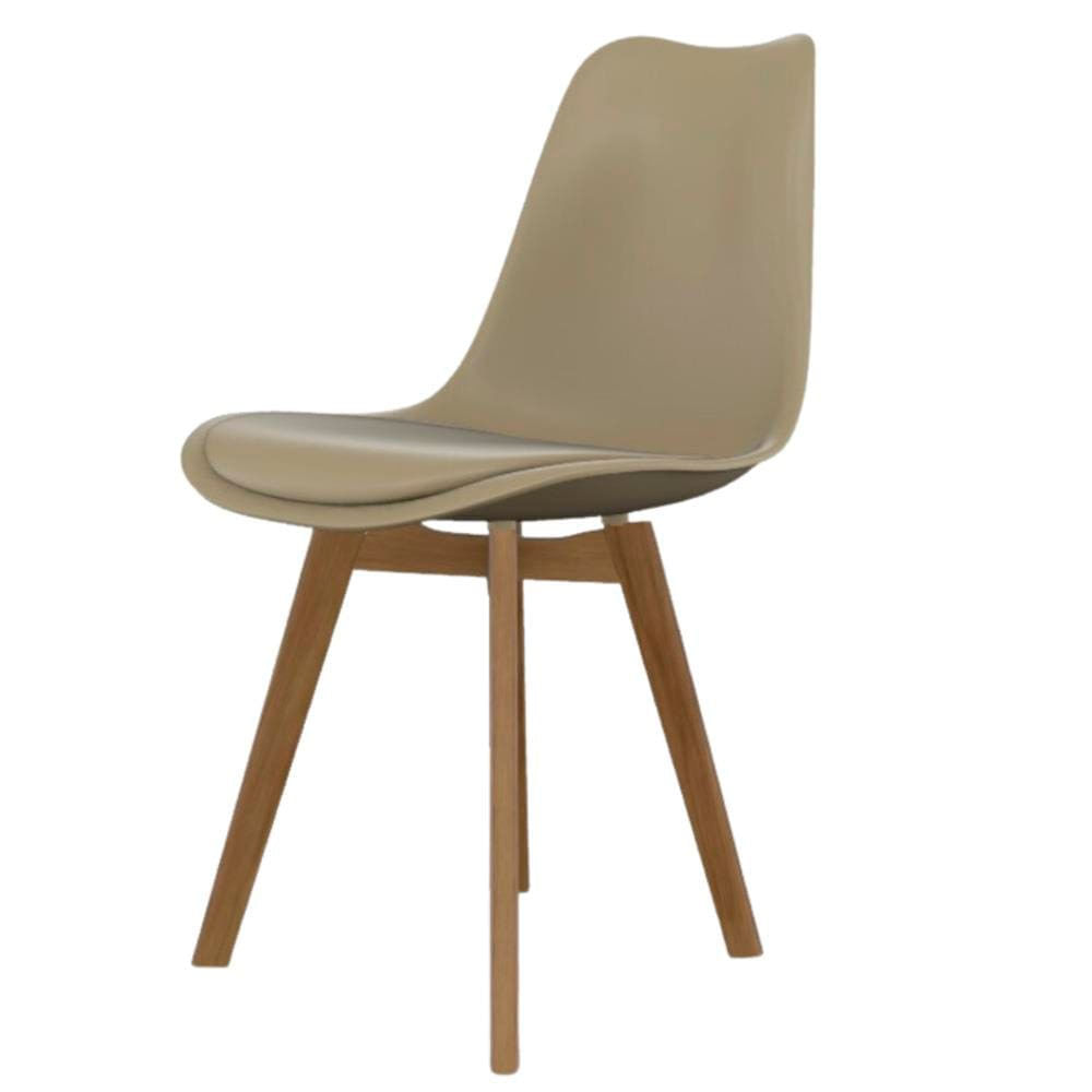 Conjunto com 4 Cadeiras de Jantar SeatCo Saarinen PP Wood com Assento Estofado Nude