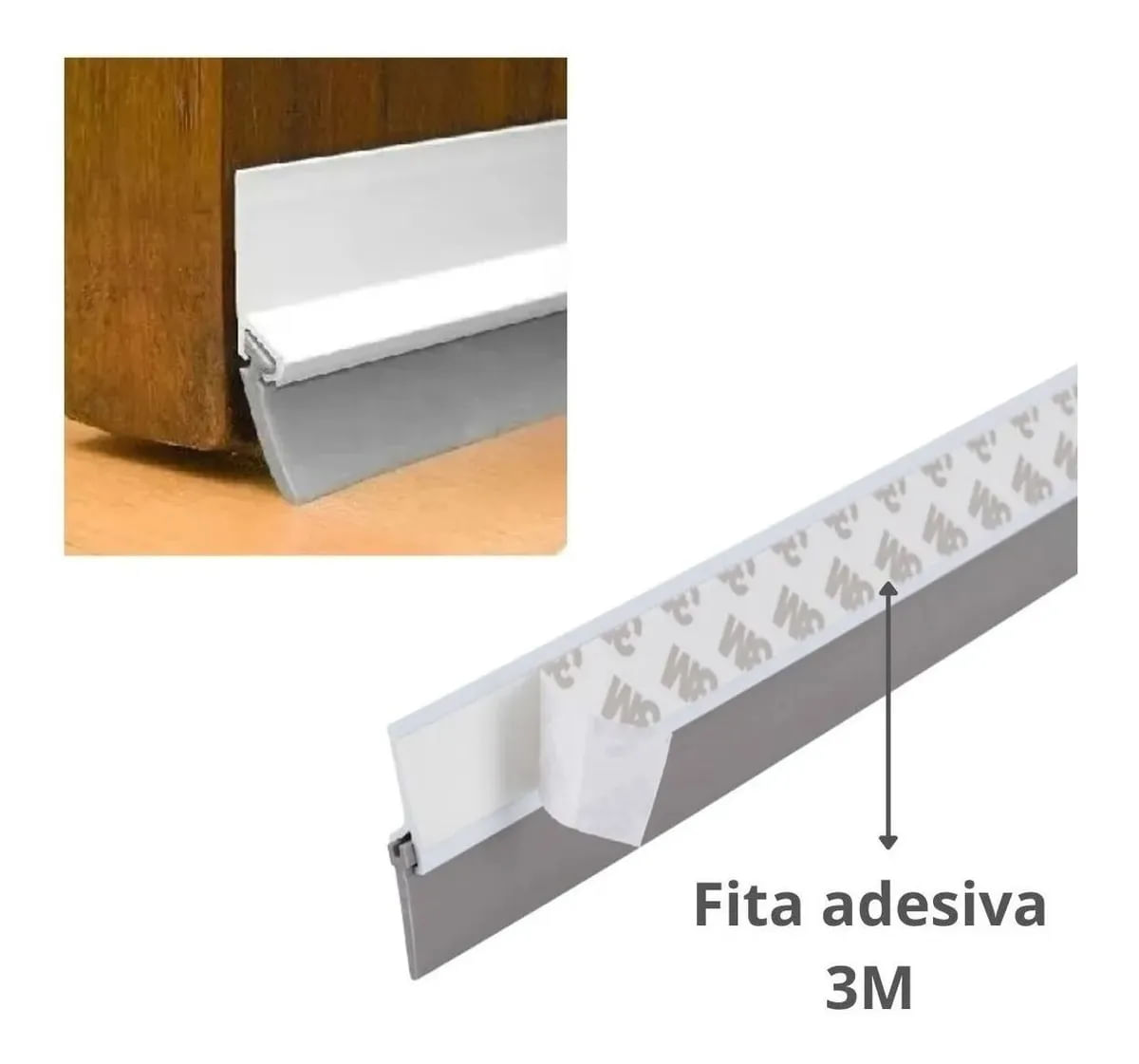 Veda Porta Com Adesivo 3m 90cm Rodo Silicone Branco Stamaco