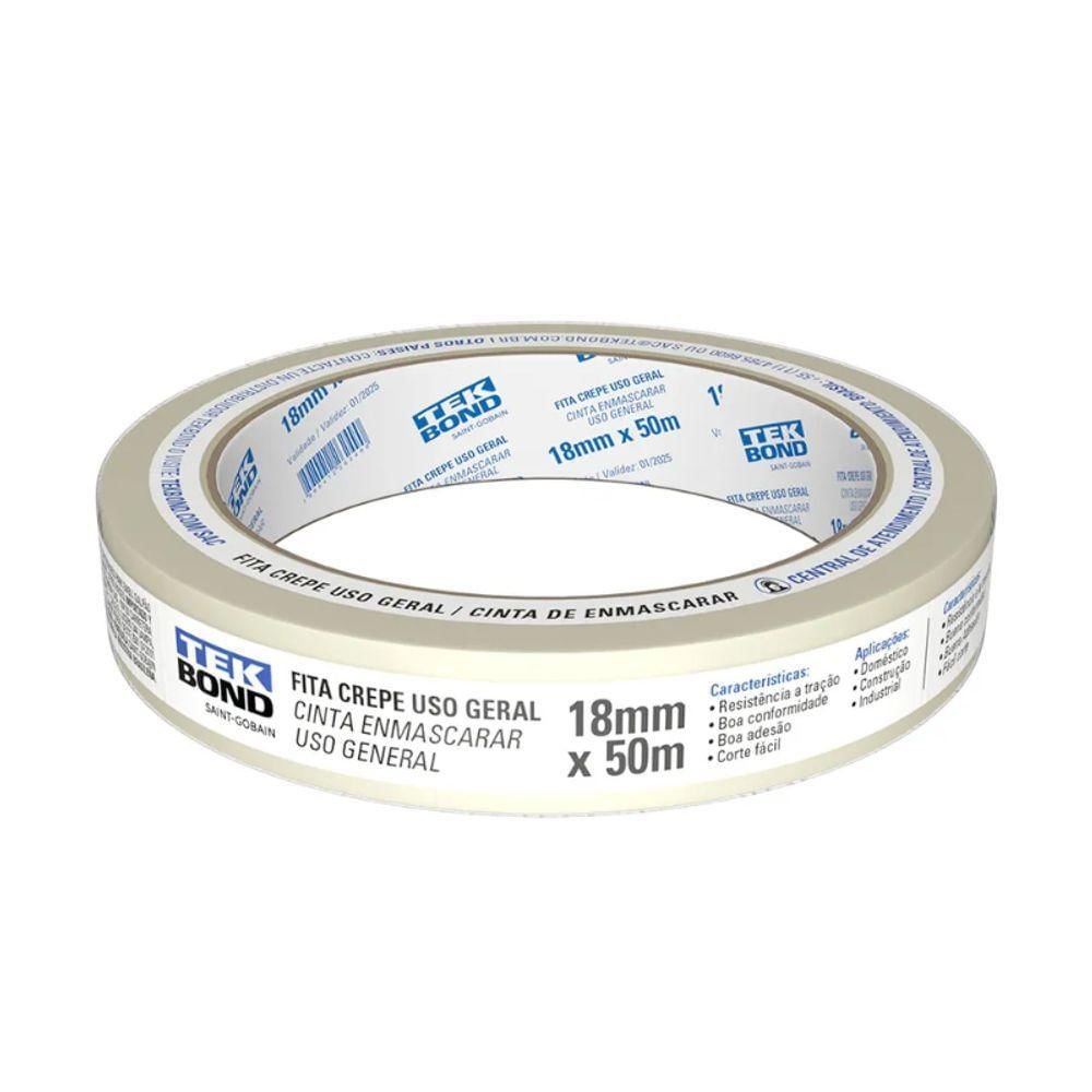 Fita Crepe Uso Geral 18mm X 50m Tekbond