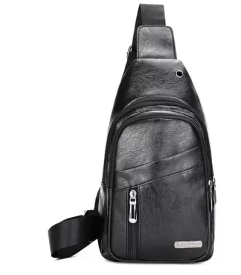 Bolsa Transversal Masculina Couro Ombro Peito Nova Pochete Único / Preto