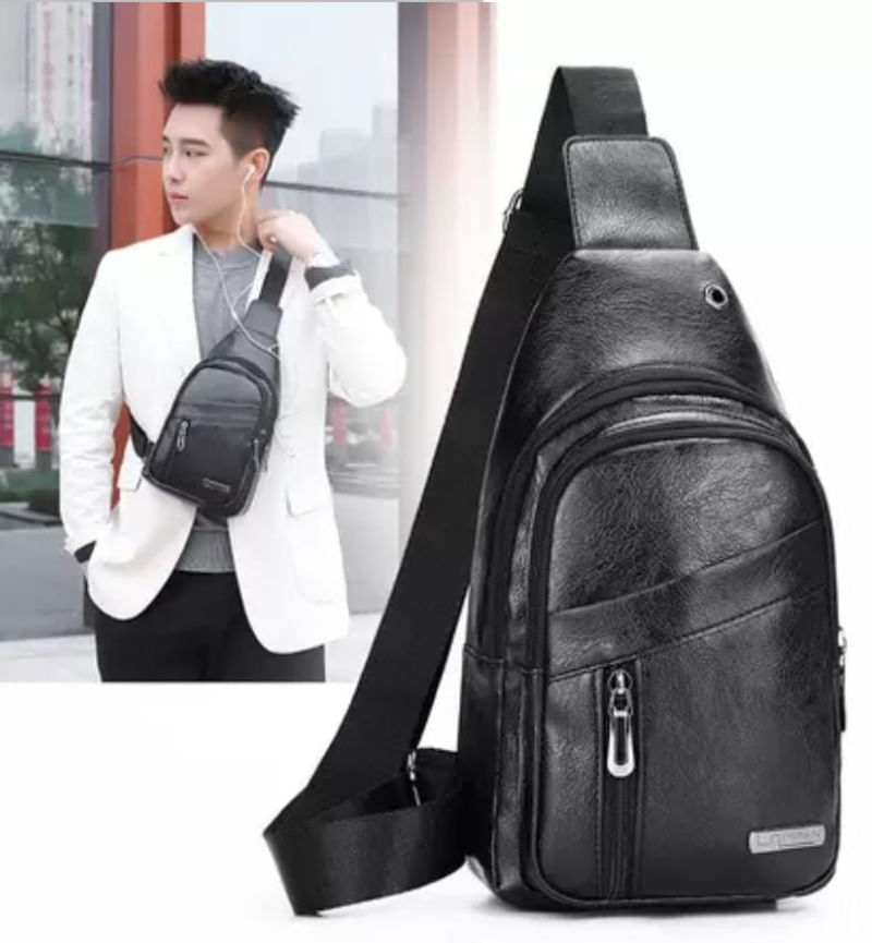 Bolsa Transversal Masculina Couro Ombro Peito Nova Pochete Único / Preto