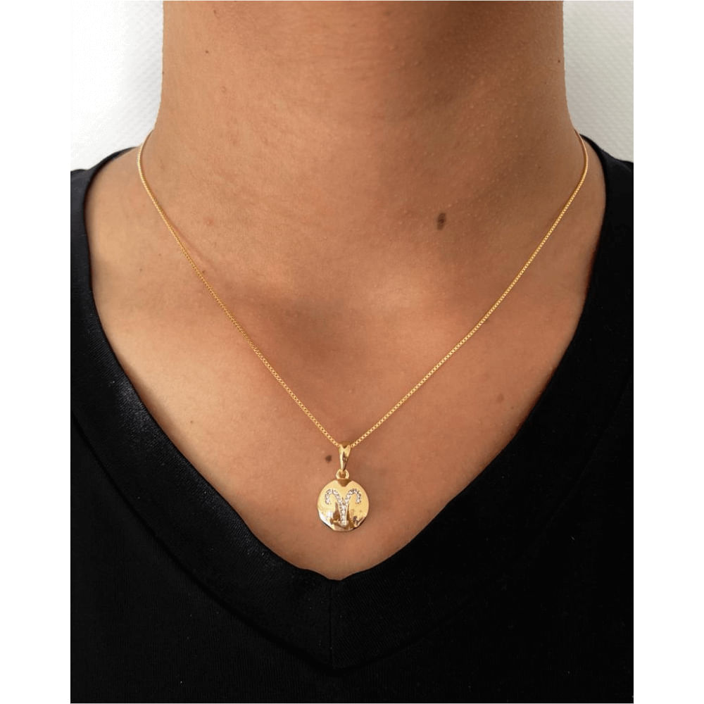 Colar De Signo Aries Com Zirconias  banhado em ouro semijoia