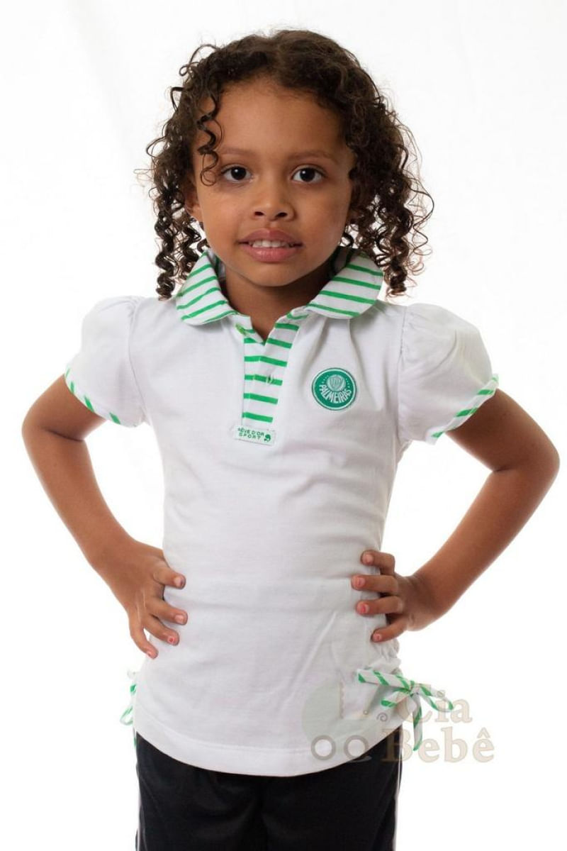 Camiseta Palmeiras Polo Branca Infantil Feminina Oficial