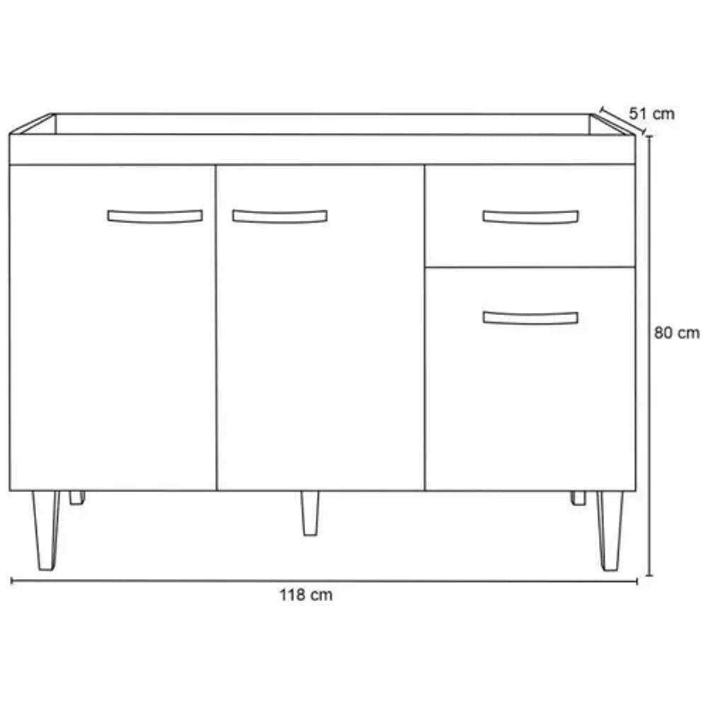 Balcão P/ Pia Cozinha 120cm Gabriela 3 Portas 1 Gaveta Sem Tampo Branco - Ajl