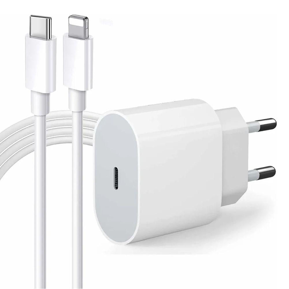 Cabo Carregador + Fonte Compatível Iphone Se X Xr 11 12 13pro Usb-c 20w