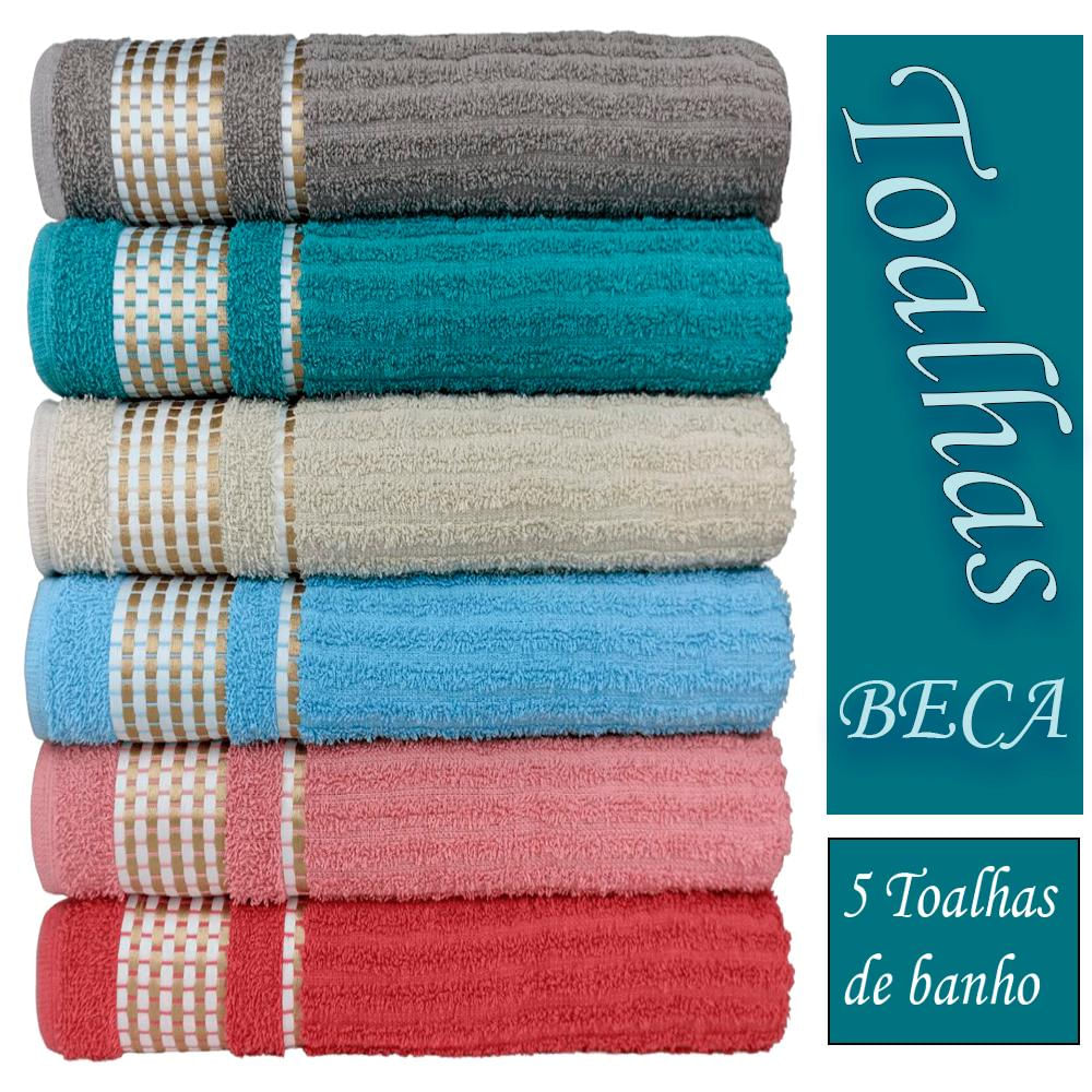 Kit 5 Toalhas De Banho Caneladas Gigante Banhão 70 X 140 Beka Alta Absorção