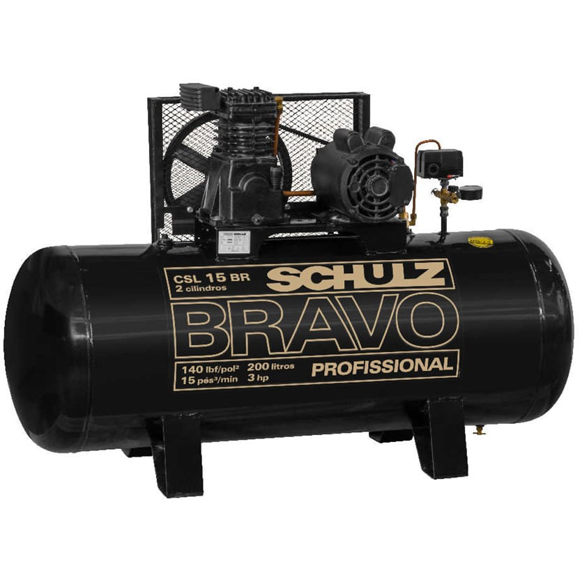 Compressor Schulz CSL 15 Bravo 200 Litros 140 Libras 3 cv Trifásico